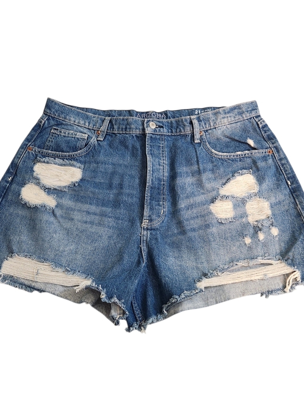 Arizona Jean Company Distressed Light Blue High-Rise Denim Shorts